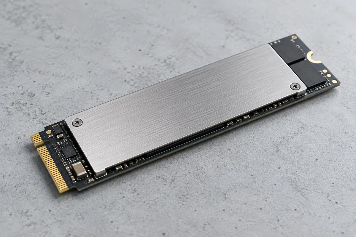 Illustration of an NVMe storage drive on a work surface